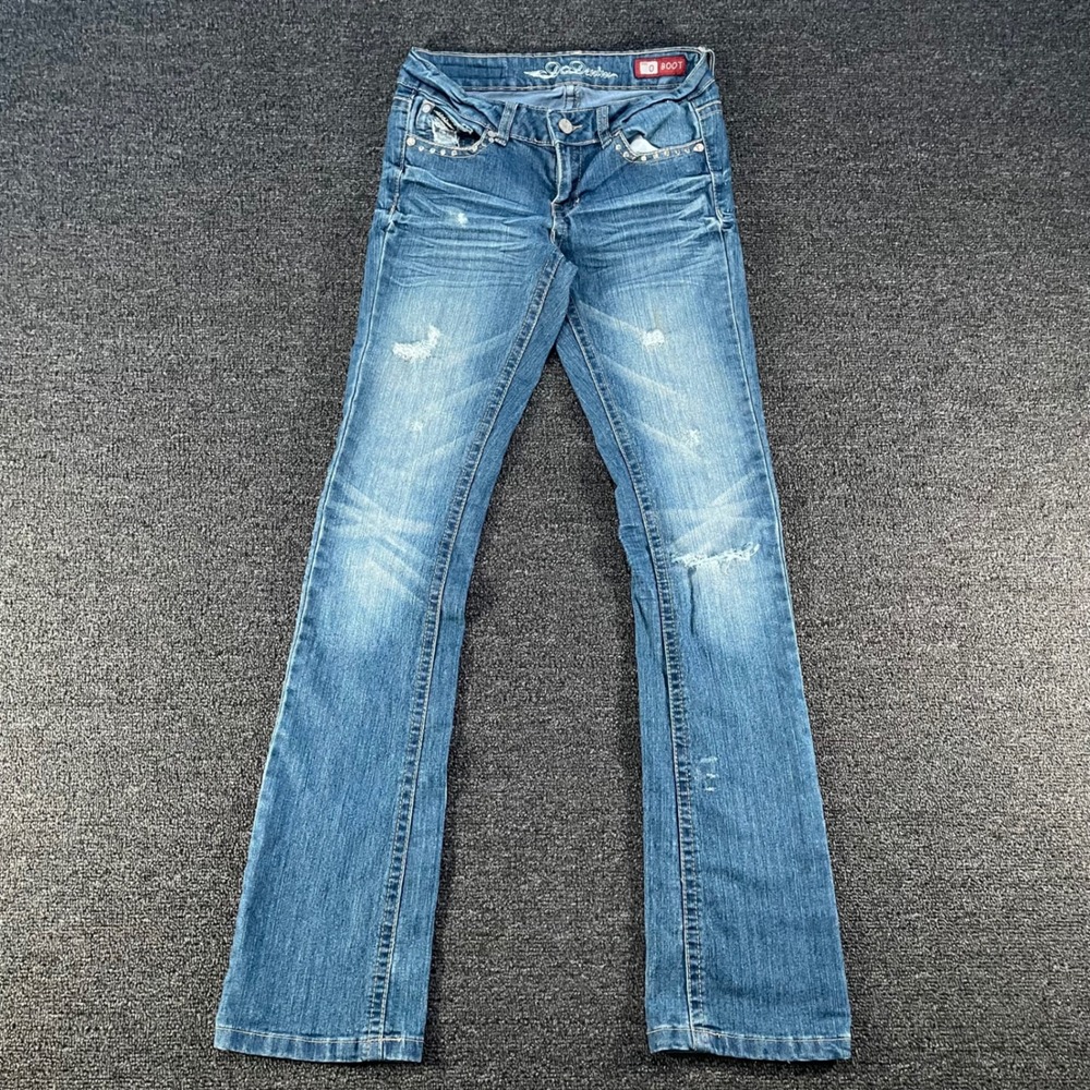 DG Denim Bootcut Jeans Womens 0 Blue Good Distressed Rhinestone Y2K Low Rise